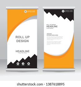 Roll up banner stand template design. Vertical banner template. Universal stand for conference, seminar, exhibitions, promo banner vector background. Modern publication x-banner and flag-banner.