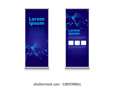 Roll up banner stand template design, star sky  banner layout, advertisement, pull up, polygon background