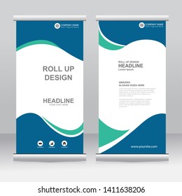 Roll up banner stand template design. Vertical banner template. Universal stand for conference, seminar, exhibitions, promo banner vector background. Modern publication x-banner and flag-banner.
