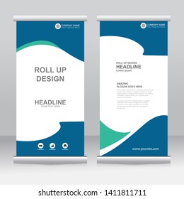 Roll up banner stand template design. Vertical banner template. Universal stand for conference, seminar, exhibitions, promo banner vector background. Modern publication x-banner and flag-banner.