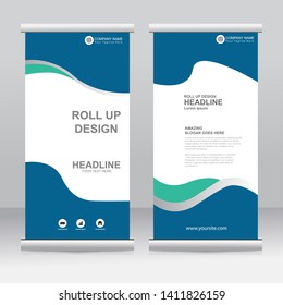 Roll up banner stand template design. Vertical banner template. Universal stand for conference, seminar, exhibitions, promo banner vector background. Modern publication x-banner and flag-banner.