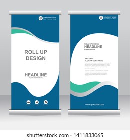 Roll up banner stand template design. Vertical banner template. Universal stand for conference, seminar, exhibitions, promo banner vector background. Modern publication x-banner and flag-banner.