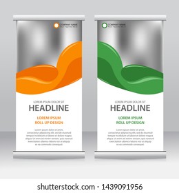 Roll up banner stand template design. Vertical banner template. Universal stand for conference, seminar, exhibitions, promo banner vector background. Modern publication x-banner and flag-banner.
