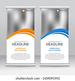 Roll up banner stand template design. Vertical banner template. Universal stand for conference, seminar, exhibitions, promo banner vector background. Modern publication x-banner and flag-banner.