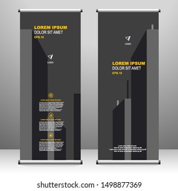 Roll up banner stand template design, for brochure, flyer, infographics. modern advertising. vector illustration
