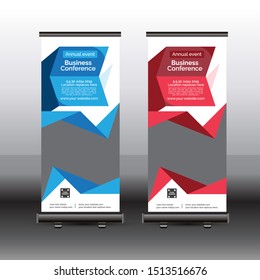 Roll up banner stand template design, Blue banner layout, advertisement
vector illustration.