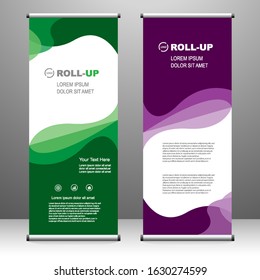 Roll up banner stand template design, for brochure, flyer, infographics. modern advertising. vector illustration