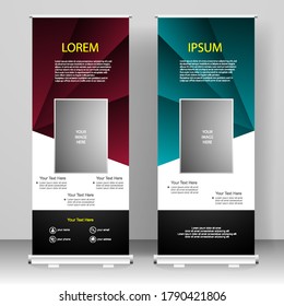 Roll up banner stand design, para folletos, volantes, infografías. publicidad moderna. ilustración vectorial