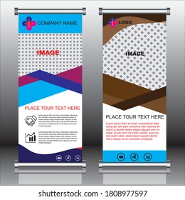 Roll up banner stand template design, advertisement, polygon background, vector illustration, business flyer, display, X banner, flag-banner.
