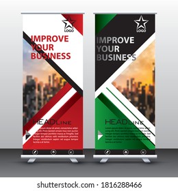 Roll up banner stand template design, blue banner layout, advertisement, pull up, polygon background, vector illustration, advertisement, pull up, x-banner and flag-banner layout, abstract background