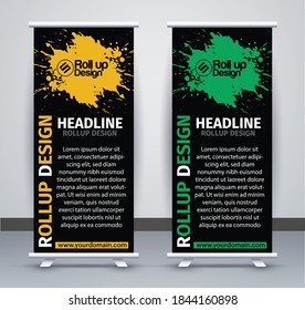 Roll up banner stand template design, blue banner layout, advertisement, pull up, polygon background, vector illustration, business flyer, display, x-banner, flag-banner, infographics, presentation