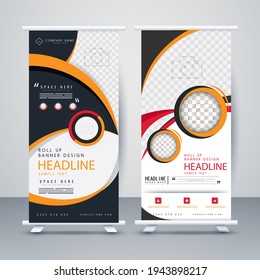 Roll up banner stand template design. Vector.