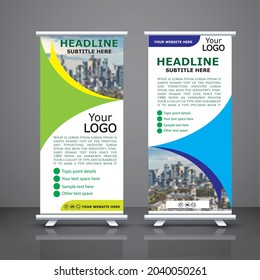 Roll up banner stand template design,  flyer banner design vertical template vector, cover presentation abstract geometric background, modern publication x-banner and flag-banner.