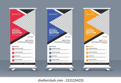 Roll up banner stand template design, modern portable stands roll-up banner layout, advertisement, pull up, polygon background, vector illustration, business flyer, brochure, Corporate banner
