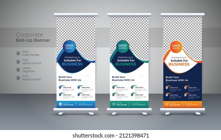 Roll up banner stand template design. Presentation concept. pull up Abstract modern Vertical template for  billboard, flag layout. X-banner and Street Business Flag of Convenience, Layout Background