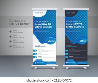 Roll up banner stand template design, Blue banner layout, advertisement, pull up, pull up Abstract modern template for  billboard, X-banner and Street Business Flag of Convenience, vector Background