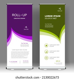 Roll up banner stand design, para folletos, volantes, infografías. publicidad moderna. ilustración vectorial