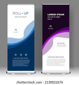 Roll up banner stand template design, for brochure, flyer, infographics. modern advertising. vector illustration