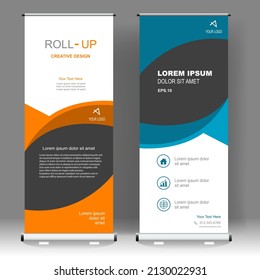 Roll up banner stand template design, for brochure, flyer, infographics. modern advertising. vector illustration