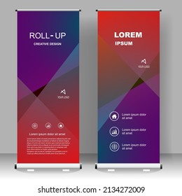 Roll up banner stand template design, for brochure, flyer, infographics. modern advertising. vector illustration