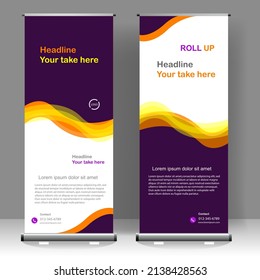 Roll up banner stand template design, for brochure, flyer, infographics. modern advertising. vector illustration