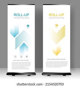 Roll up banner stand design, para folletos, volantes, infografías. publicidad moderna. ilustración vectorial