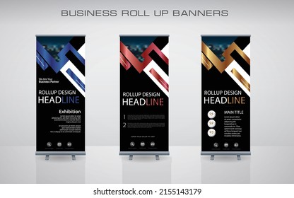Roll up banner stand template design, Blue , red and gold banner layout, advertisement, pull up, vector illustration, business flyer, flag-banner, infographics, presentation
