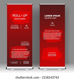 Roll up banner stand template design, for brochure, flyer, infographics. modern advertising. vector illustration