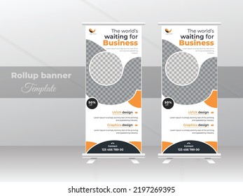 Roll up banner stand template design, banner layout, advertisement, pull up, polygon background, illustration, business flyer, display, x-banner, flag-banner, infographics, presentation