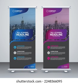 Roll up banner stand template design, Blue, Red banner layout, business flyer, x-banner