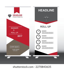 Roll up banner stand template design, business brochure flyer, infographics, presentation, marketing, ads, poster, red, gray, black