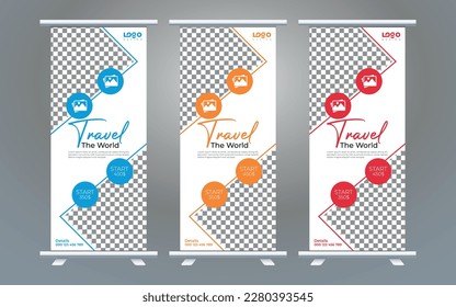Roll up banner stand template design, business brochure flyer, infographics, presentation, advertisement, marketing, ads, poster, polygon background