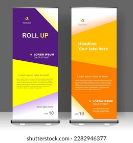 Roll up banner stand template design, for brochure, flyer, infographics. modern advertising. vector illustration