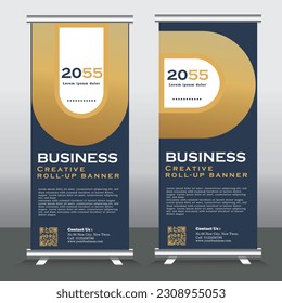 Roll up banner stand template design, Blue banner layout, advertisement, pull up, polygon background, vector illustration, business flyer, display, x-banner, flag-banner, infographics, presentation