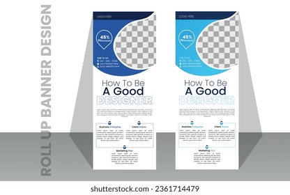 Roll up banner stand template design, blue banner layout, advertisement, vector illustration, business flyer, display, x-banner, flag-banner, infographics, presentation