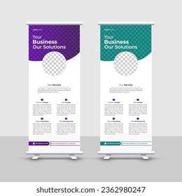 Rollup up banner stand de diseño de plantillas, folleto de negocios, infografía, presentación, publicidad, marketing, anuncios, póster, fondo de polígono