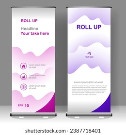 Roll up banner stand template design, for brochure, flyer, infographics. modern advertising. vector illustration