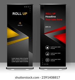 Roll up banner stand template design, for brochure, flyer, infographics. modern advertising. vector illustration