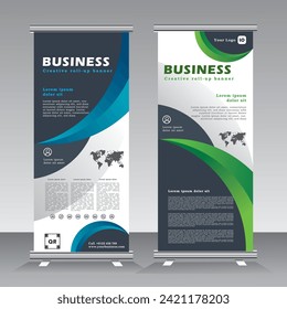 Roll up banner stand design de plantilla. Plantilla de banner vertical. stand universal para conferencia, seminario, exhibiciones, banner promocional de fondo vectorial. Banner x y banner de publicación moderna