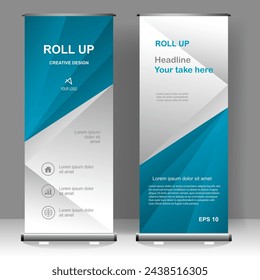 Rollup Banner Stand Template Design, für Broschüre, Flyer, Infografiken. Moderne Werbung. Vektor-Illustration