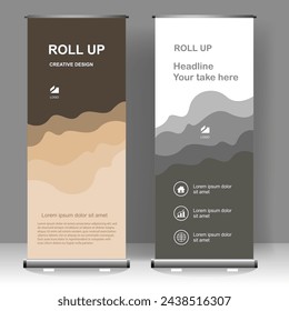 Diseño de plantilla de soporte de banner enrollable, para folleto, volante, infografías. publicidad moderna. ilustración vectorial