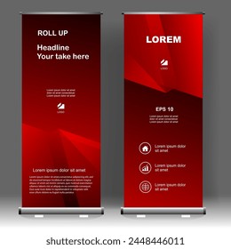 Rollup Banner Stand Vorlage Design, für Broschüre, Flyer, Infografiken. Moderne Werbung. Vektorillustration