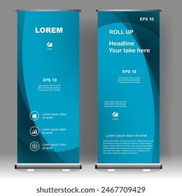 Roll up banner stand template design, for brochure, flyer, infographics. modern advertising. vector illustration	