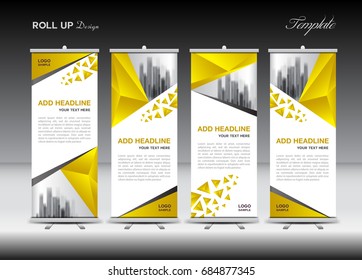 Roll up banner stand template design, Yellow banner layout, advertisement, pull up, polygon background, vector illustration, business flyer, display, x-banner, flag-banner, infographics, presentation