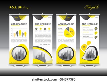 Roll up banner stand template design, Yellow banner layout, advertisement, pull up, polygon background, vector illustration, business flyer, display, x-banner, flag-banner, infographics, presentation