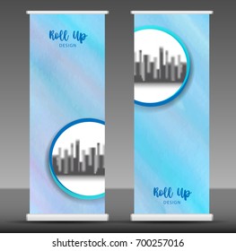 Roll up banner stand template design, business flyer, paint background, advertising, x-banner layout, modern creative concept