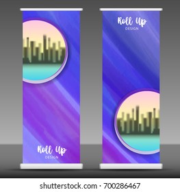 Roll up banner stand template design, business flyer, paint background, advertising, x-banner layout, modern creative concept