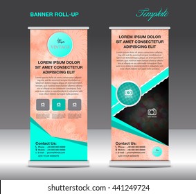 Roll up banner stand template flower vintage flyer vector, advertisement, display layout