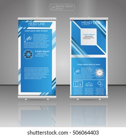 Roll Up Banner Stand, template and info graphics, banner stand design. Vector.