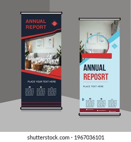 Roll UP Plantilla de soporte de banner. Diseño vectorial de banner de la marca de productos y de la lista de empresas. Publicidad moderna de exposición, volante, presentación, ilustración. diseño estándar, presentación, publicidad